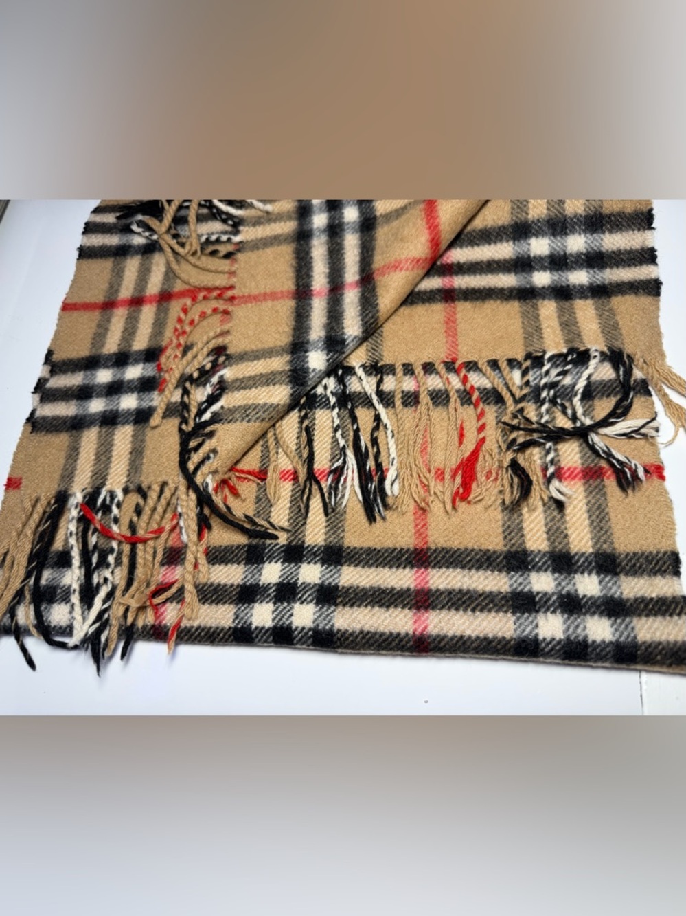 Burberrys of London Classic Check Cashmere Scarf in Beige, Black, Red - Picture 5 of 8